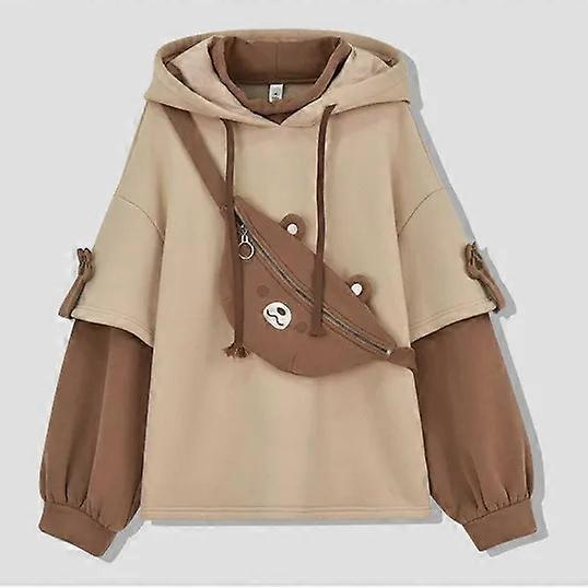 Women's Fleece Lined Thickened Sweatshirt Thin Style Color Block Design Spring Autumn New Arrival Hat Included No Sleeve