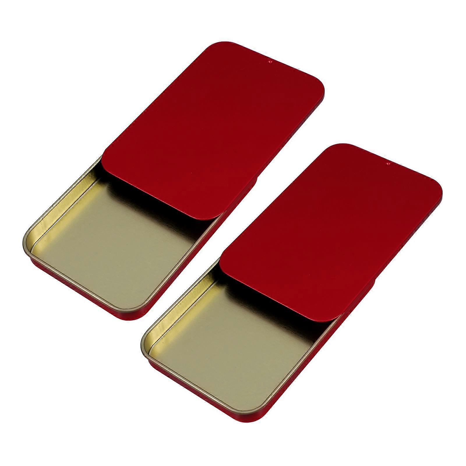 Portable Mini Tin Box Slide Top Tin Containers for Small Items Red Tinplate Storage 2Pcs