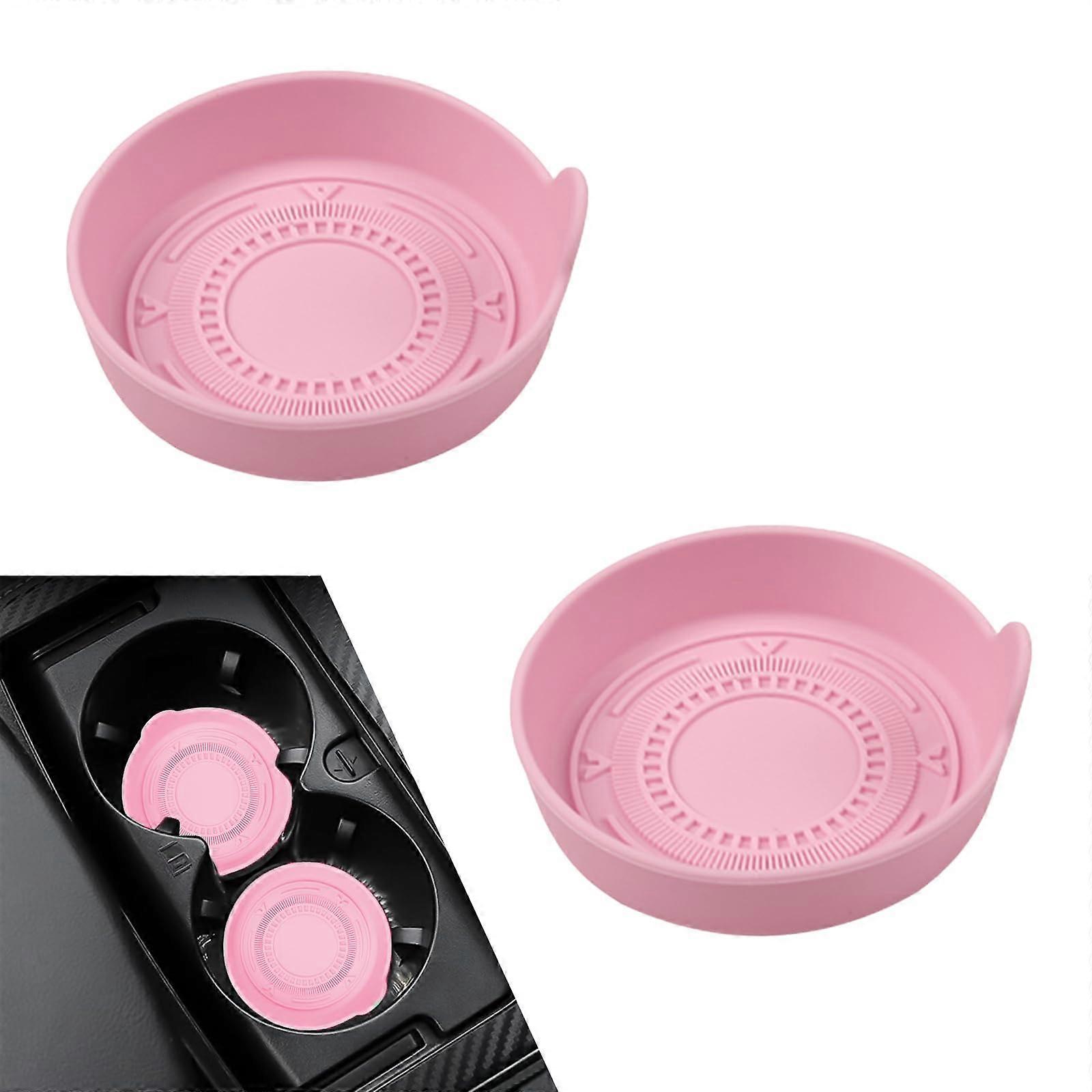 2PCS Pink Silicone Car Cup Holder Coasters, NonSlip SpillProof Insert, Universal Fit Protector
