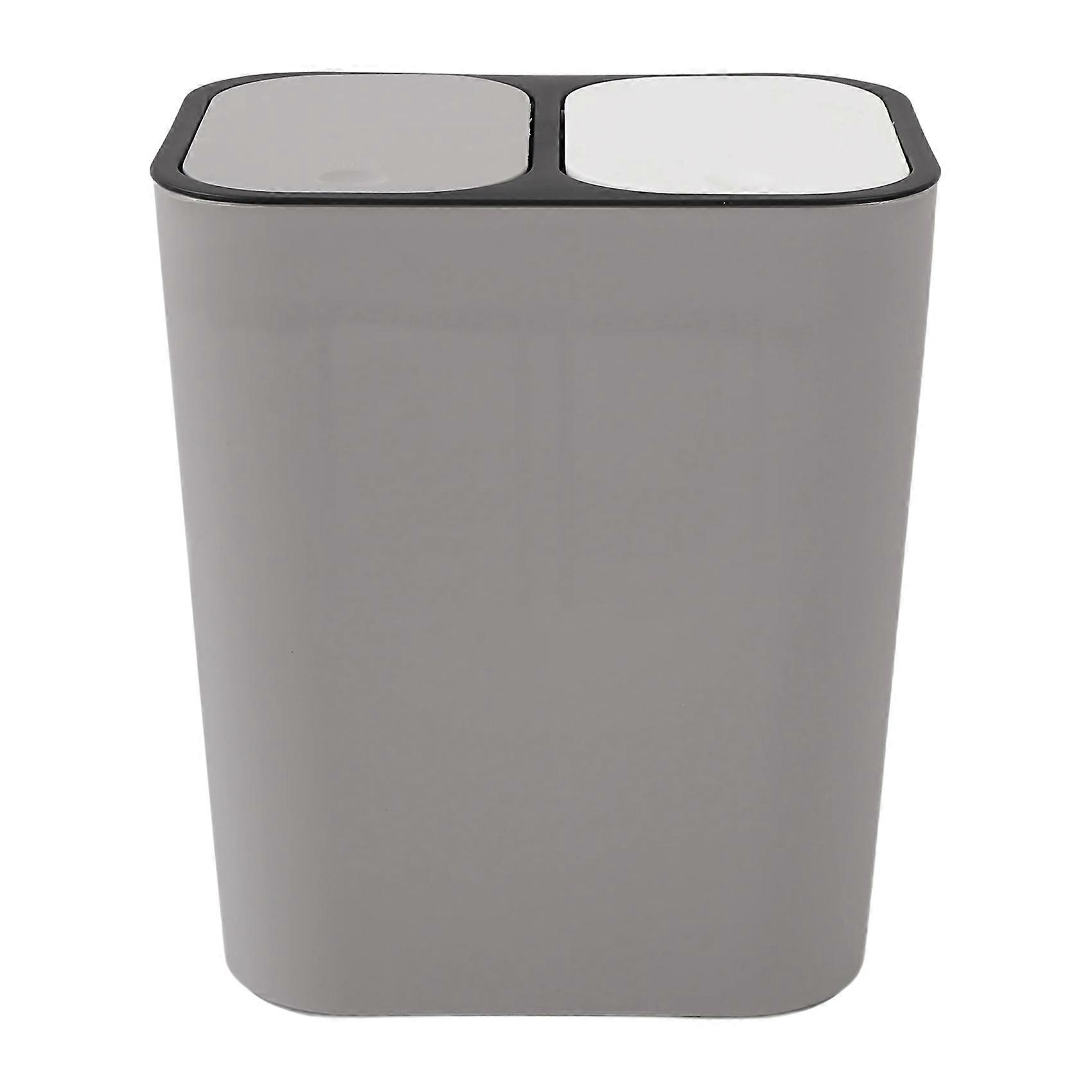 Trash Can Rectangle Plastic Push-Button Dual Compartment 12 Liter Recycling Waste Bin Garbage Can-Grey