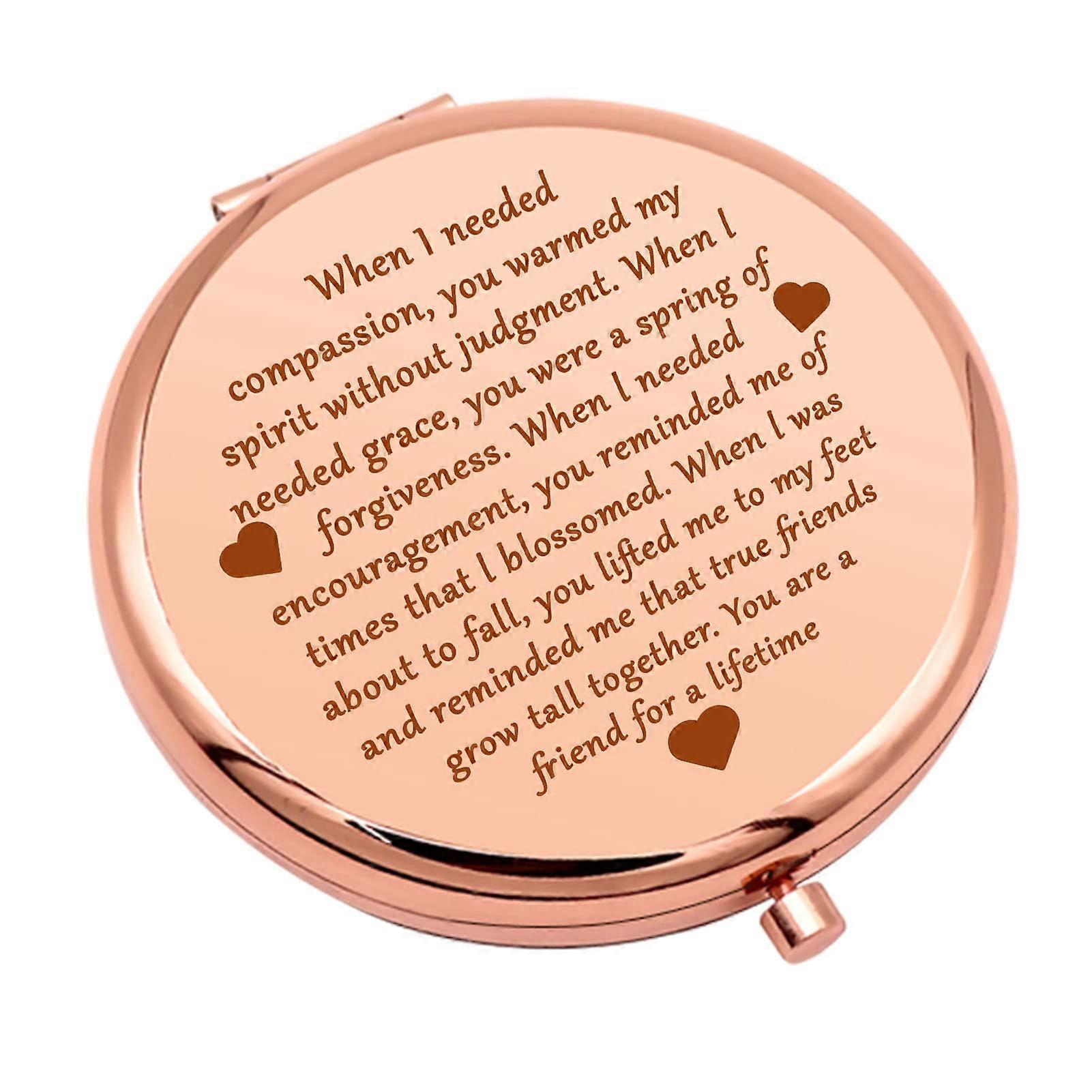 Rose Gold Compact Mirror with Engraved Message, Dual Design Travel Makeup Gift for Friends