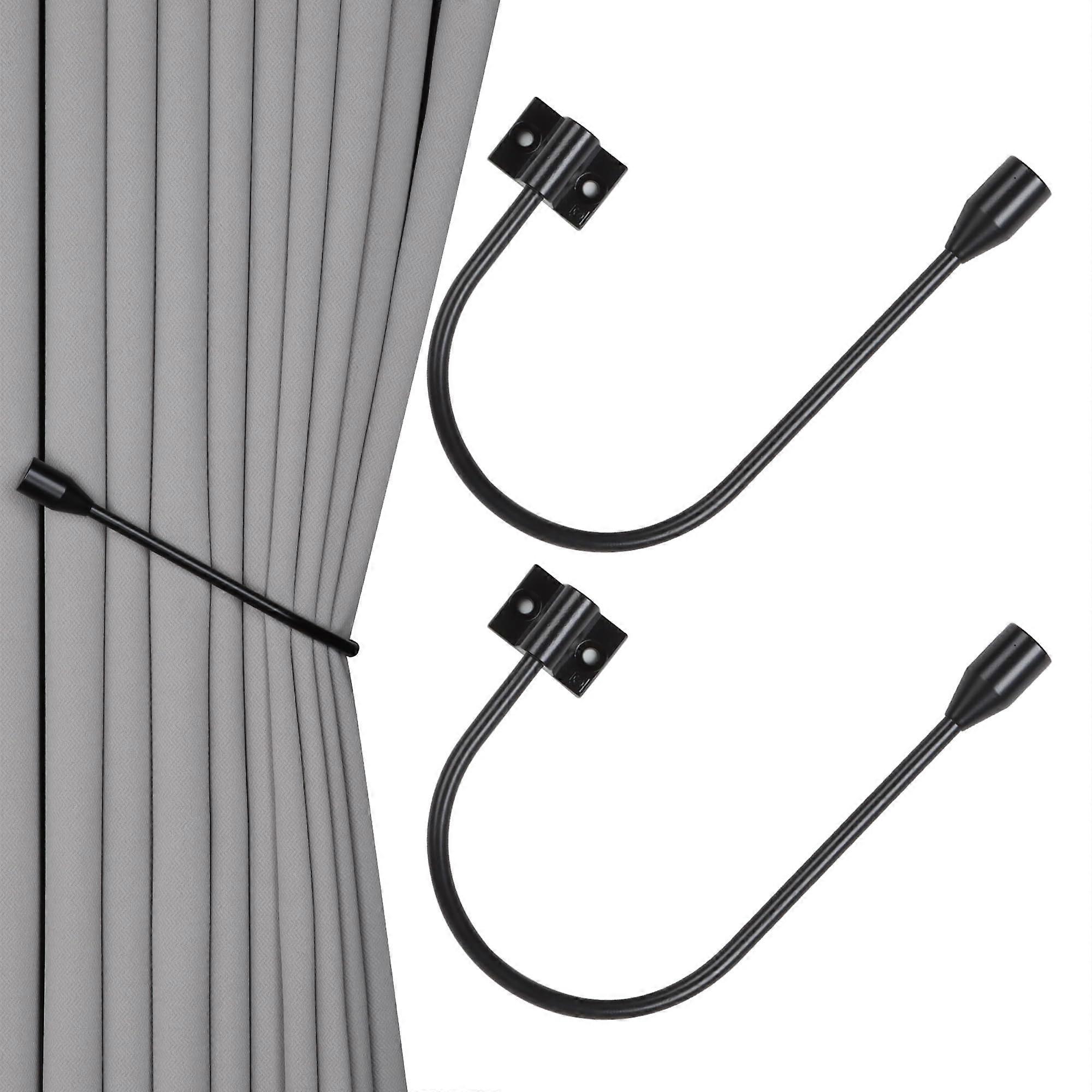 Curtain Tiebacks Set of 2 Heavy Duty Wall Mounted 180° Rotating Holdbacks for Heavy Curtains Black