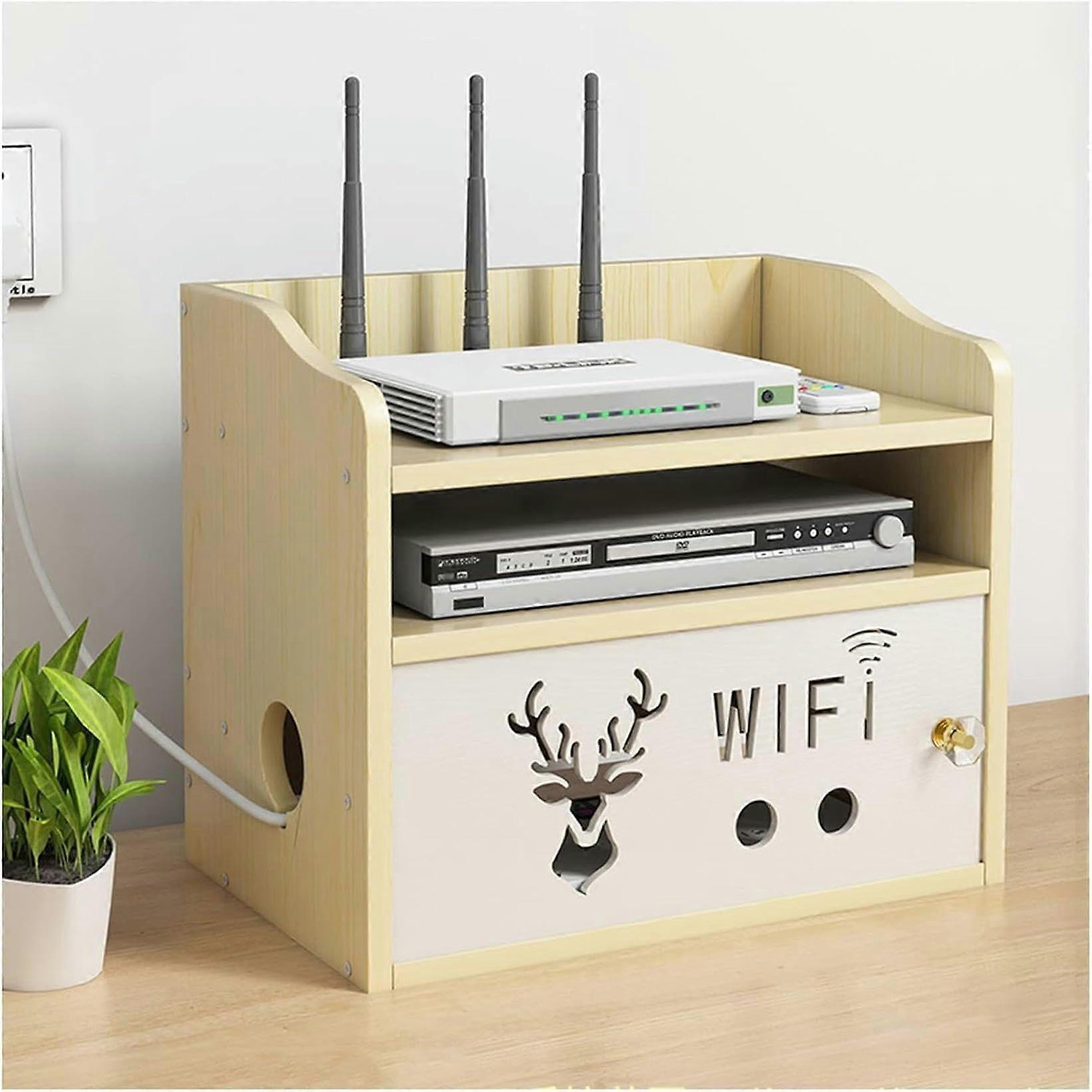 Router Storage Box with Cable Management, Wall Mounted Wooden WiFi Router Shelf, Red 33.8x21.6x29.1cm