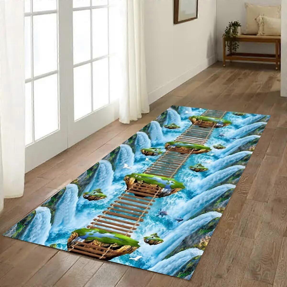 3D Optical Illusion Rug with Vortex Design, NonSlip Washable Suspension Bridge Pattern 2x3 ft