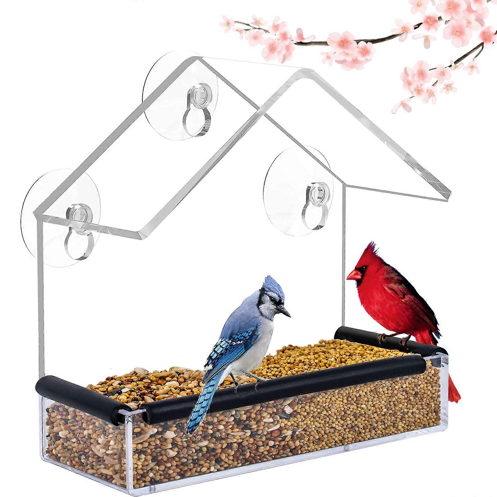Window Bird Feeder with Strong Suction Cups, Squirrel Proof Clear Acrylic for Outdoor Viewing