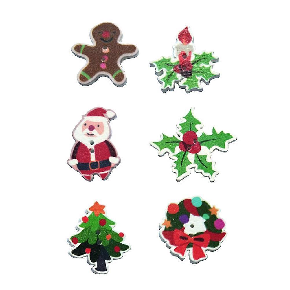Assorted Printed Cartoon Buttons DIY Clothes Making Christmas Shape 50Pcs Pack