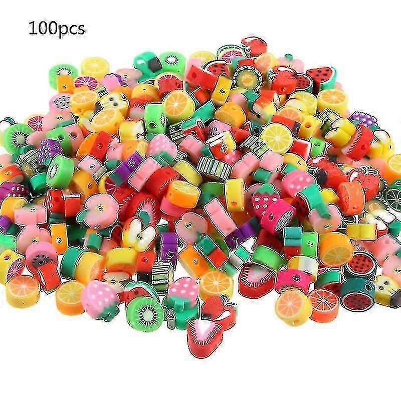100pcs Frucht Perlen Erdbeerfrüchte Polymer Ton Farbe gemischte DIY Perlen