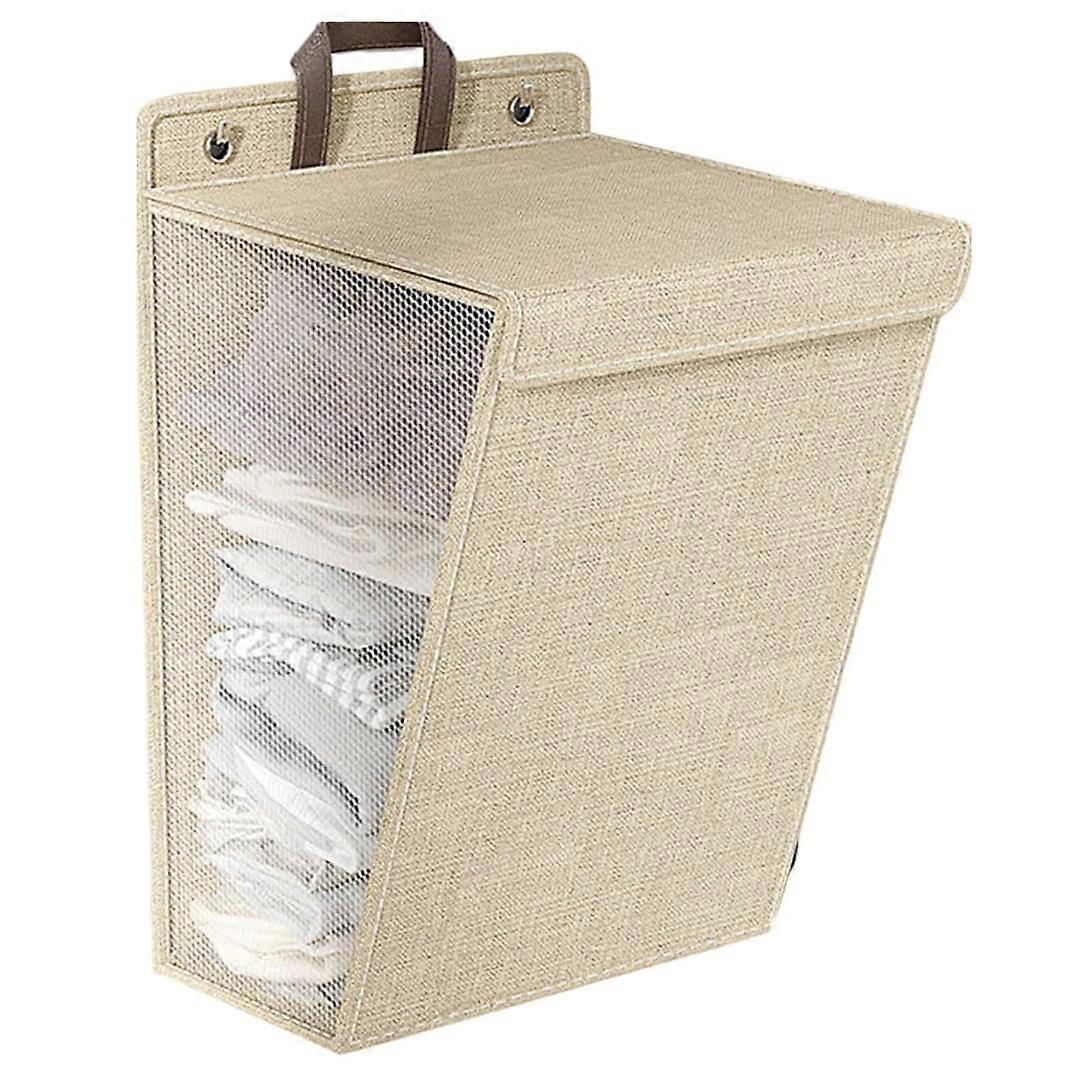 Large Hanging Laundry Basket with Lid, Waterproof Foldable Laundry Hamper 60L SpaceSaving Beige