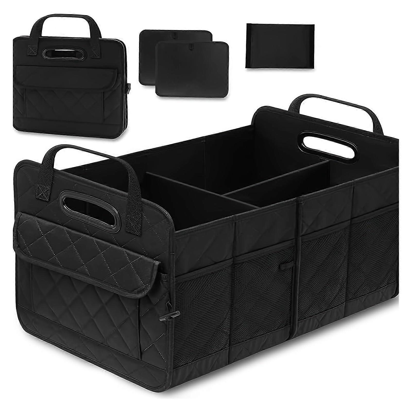 Car Trunk Organizer with Collapsible Multi Compartments and NonSlip Base for SUV Storage