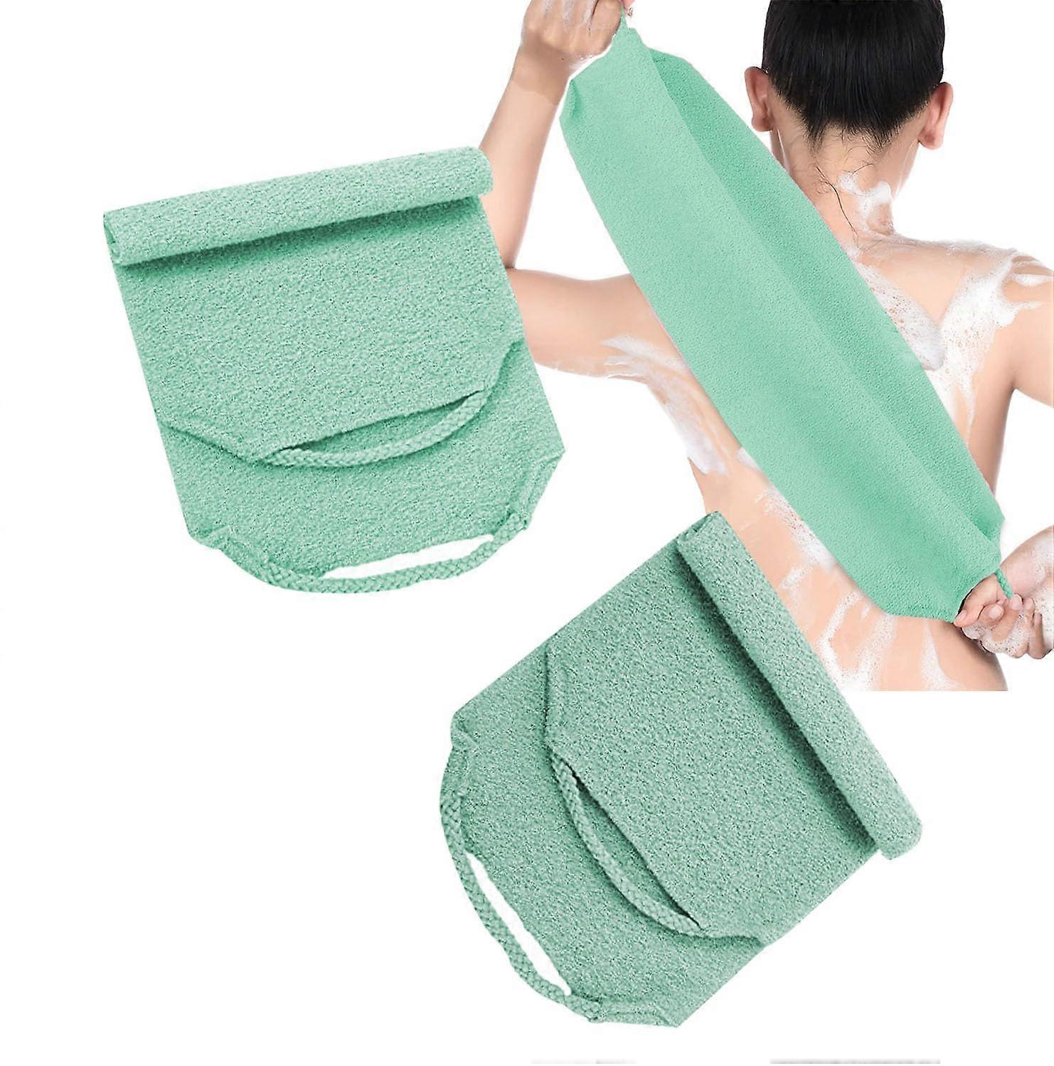 2 Pack Back Scrubber for Shower with Long Handle, DualSided Exfoliating Body Scrubber, Green