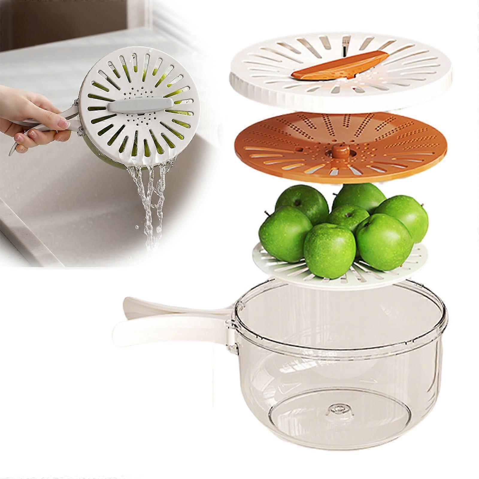 Fruit and Vegetable Strainer with Lid, Collapsible Handle, Stackable Washing Basket for Kitchen Storage (Brown 1PC)