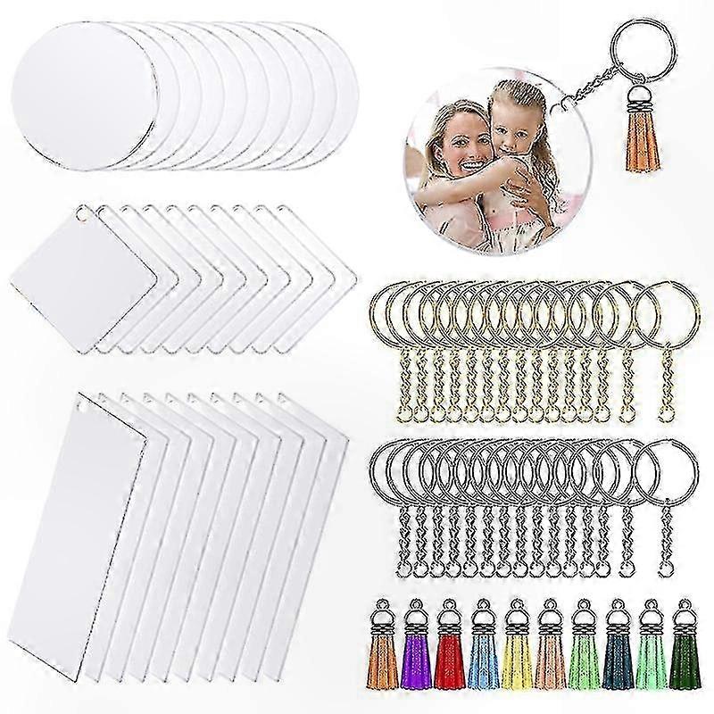 Custom Acrylic Keychain Set - Round, Square, Rectangle Shapes with Tassel Pendant for Couples