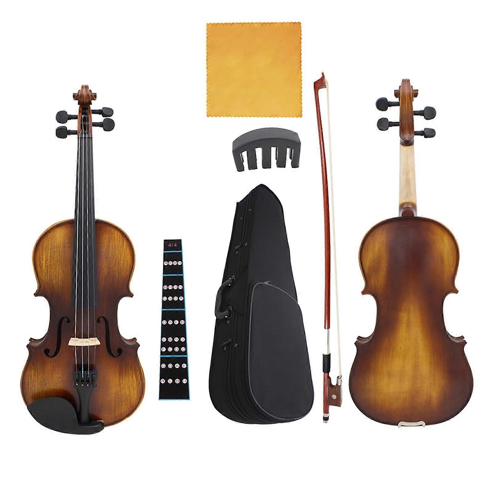 4/4 Full Size Solid Wood Acoustic Violin for Beginners with Bow and Case, Spruce Maple Build