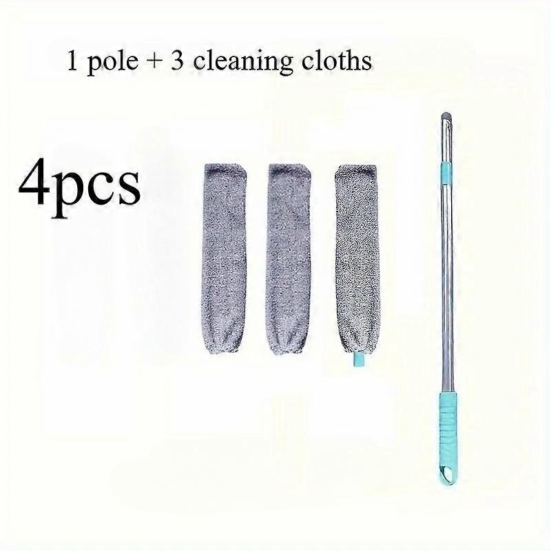 4pcs Extendable Long Handle Duster | For Cleaning Under Beds, Sofas & Gaps, with 5 Replaceable Cloths, Household Cleaning Tool