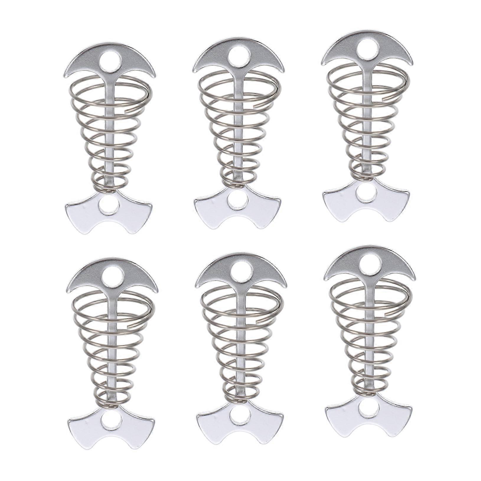 6pcs Silver Fishbone Tent Stakes with Adjustable Rope Buckles for Secure Windproof Camping