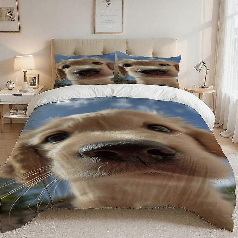 Cute Golden Retriever Puppy Theme Printed Bedding Set  Polyester Durable