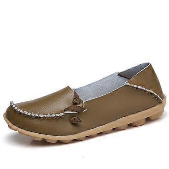Damesschoenen met ronde neus, casual platte schoenen, loafers met zachte zool, casual schoenen met enkele zool, kaki damesschoenen maat 40