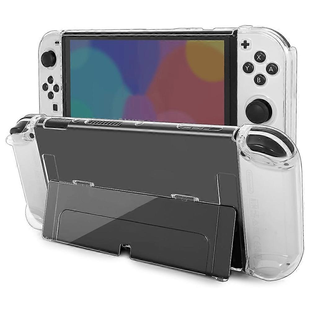 For Nintendo Switch OLED Crystal Clear Case with Stand Game Console Protective Cover Shell