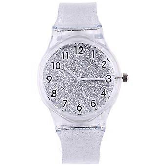 Kids Watch Silver Transparent Watch with Glitter Silicone Band for Children