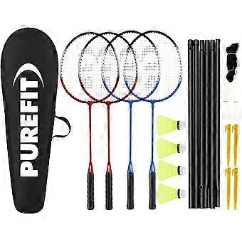 Badminton Set 4 Rackets, 4 Shuttlecocks, Net, Poles, Pegs & Carry Case – Outdoor Badminton Set for Garden, Kids, Adults & Family Fun