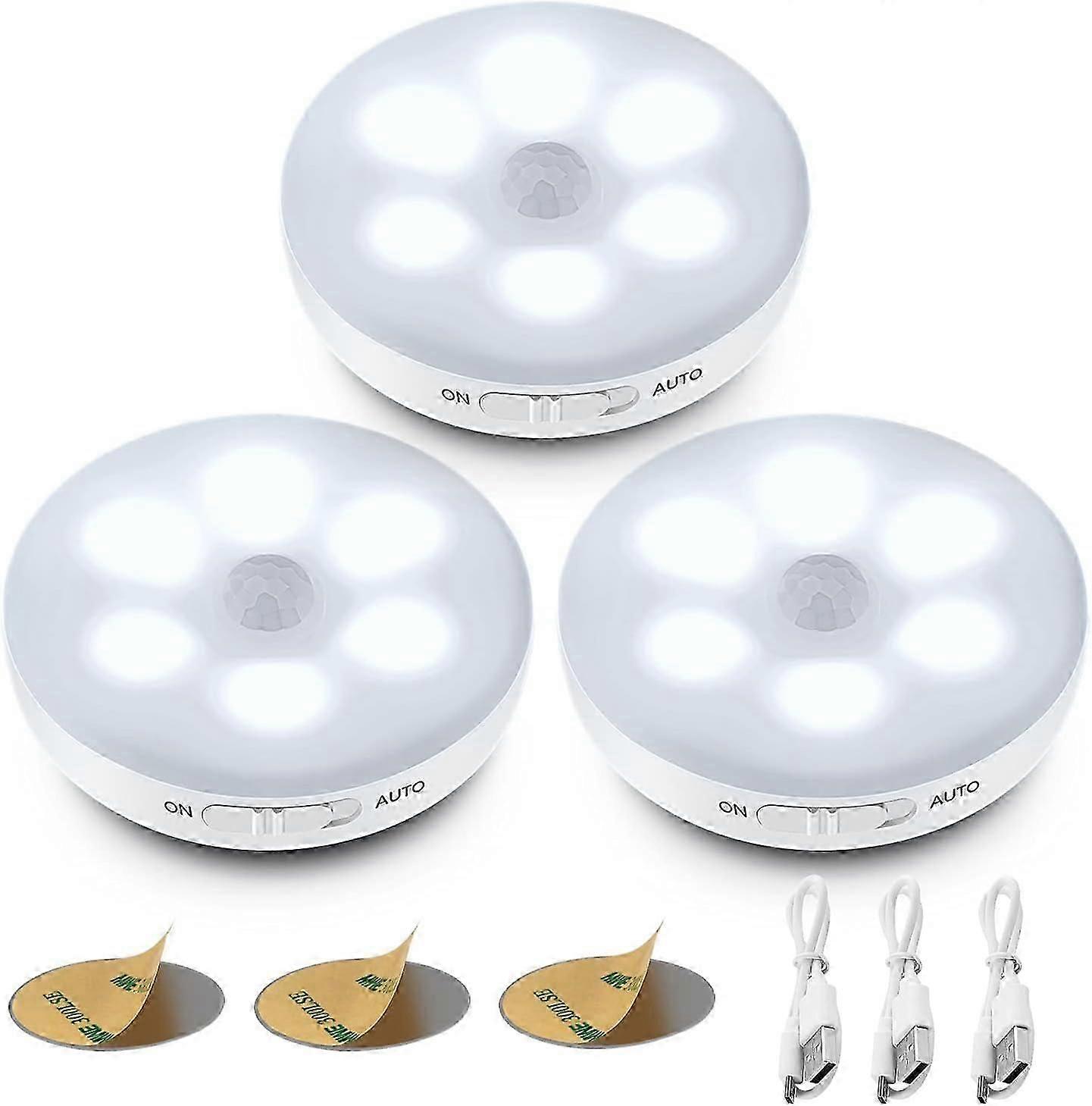 Automatic LED Night Light 3pc,Motion Sensor Lamp,Self-Adhesive,USB Rechargeable