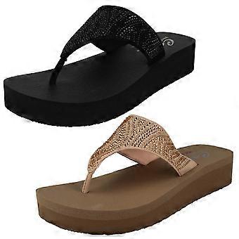 Ladies Skechers Toe Post Platform Wedge Sandals Stone Candy 31614 - Blush Synthetic - UK Size 8 - EU Size 41 - US Size 11