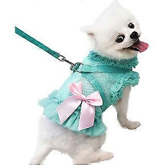 YOITEA Dog Harness and Leash Set Cute Bowknot Girl No Pull Puppy Cat Harness Soft Breathable Mesh Princess Dog Dress with D-Ring Pet Vest Harnesses fo
