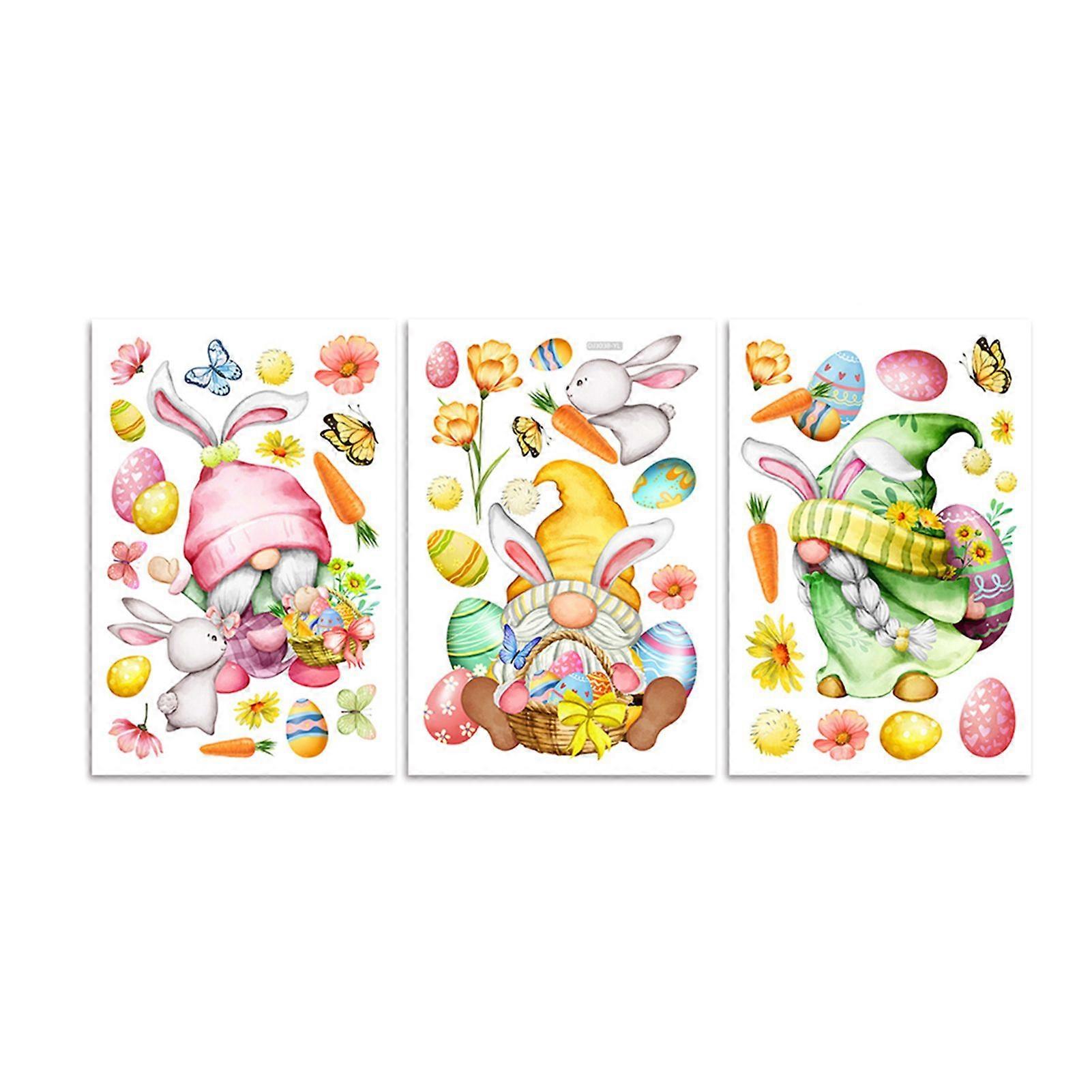 3Pcs Window Sticker Easter Gnome Pattern Window Clings Festive Stickers for Easter Holiday Decoration