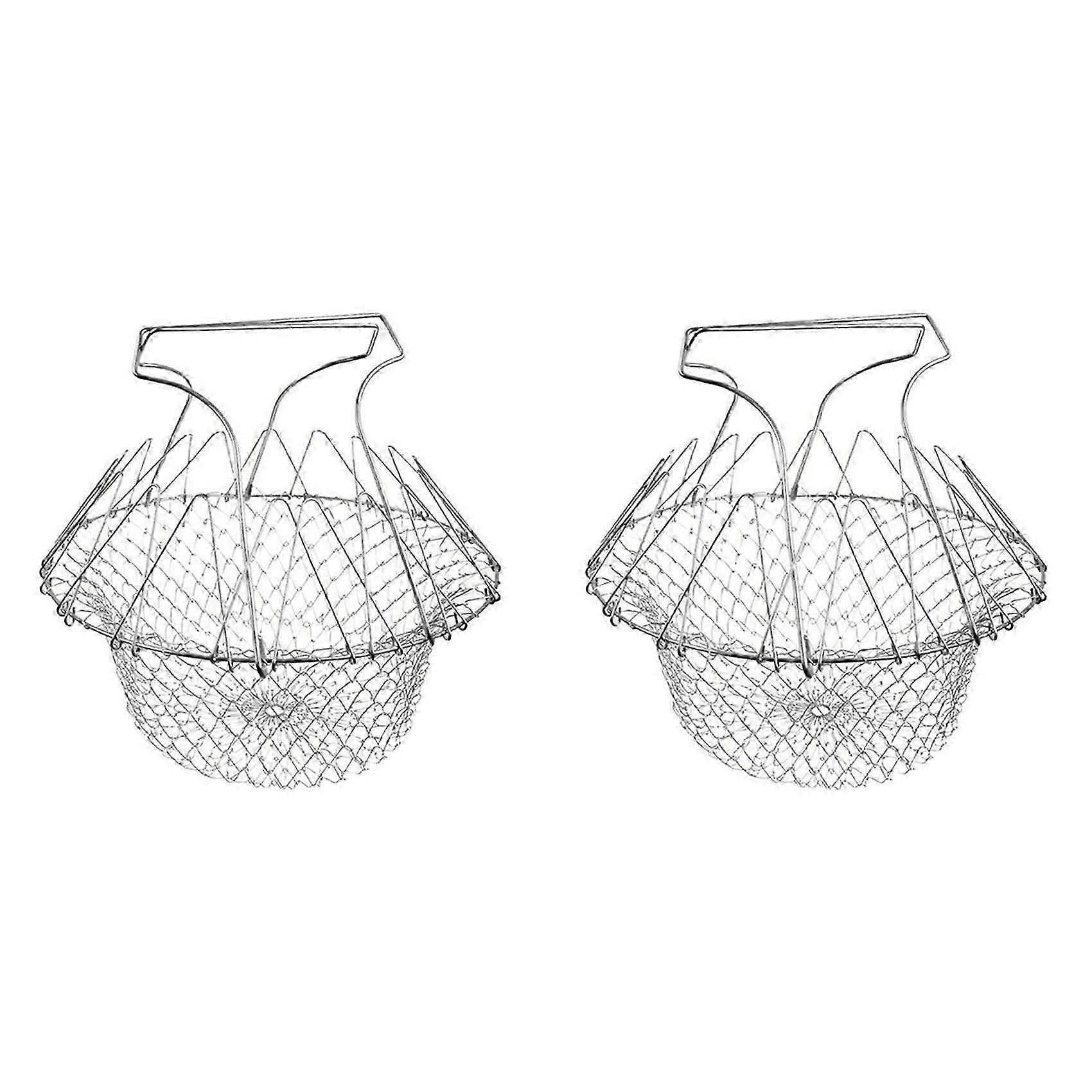 2X Kitchen Multi-Function Poaching Boiling Deep Frying Basket, Household Folding Draining Basket