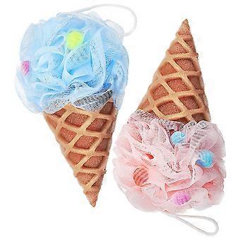 Cute Bath Loofah Shower Loofah Body Wash Scrubber Durable Dense Mesh Blue For Children Bathing 2Pcs
