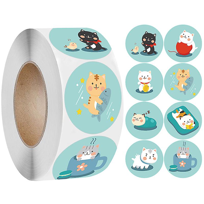 500pcs/roll Cute Cat Thank You Stickers Round Cartoon Animal Adhesive Seal Labels