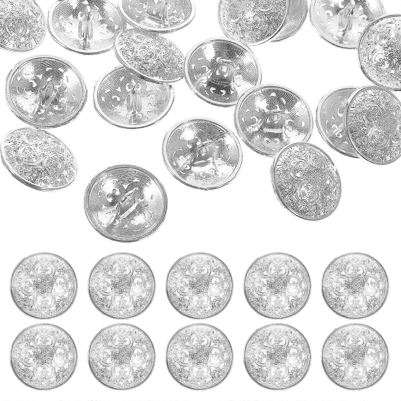 Metal Button Hollow-Out Craft Button for Decoration 30Pcs Silver Bundle