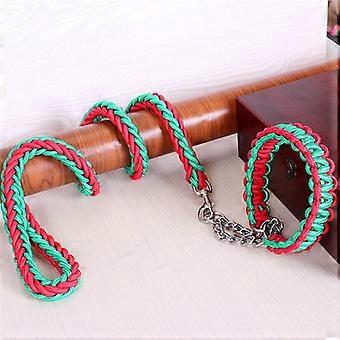 Cuerda de doble hebra Correas grandes para perros Hebilla de cadena P de metal Contraste Juego de collar de cuerda de tracción para mascotas colorido Firme de 1,2 m de longitudCorreas para mascotas