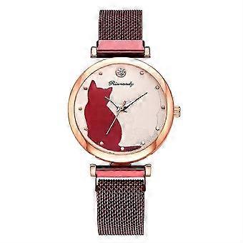 Quartz Ladies Watch with Gold Frame, 34mm Dial, Mesh Strap, Simple Fashion Style