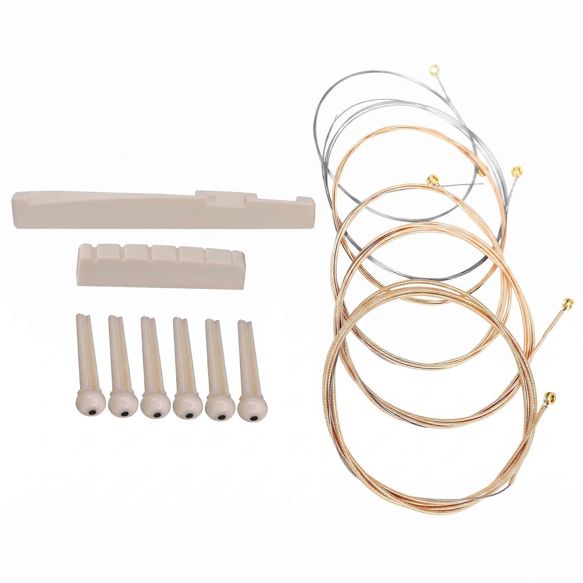 Guitar Bridge Pins Nut Saddle Replacement Bundle with Bronze Coated Strings for