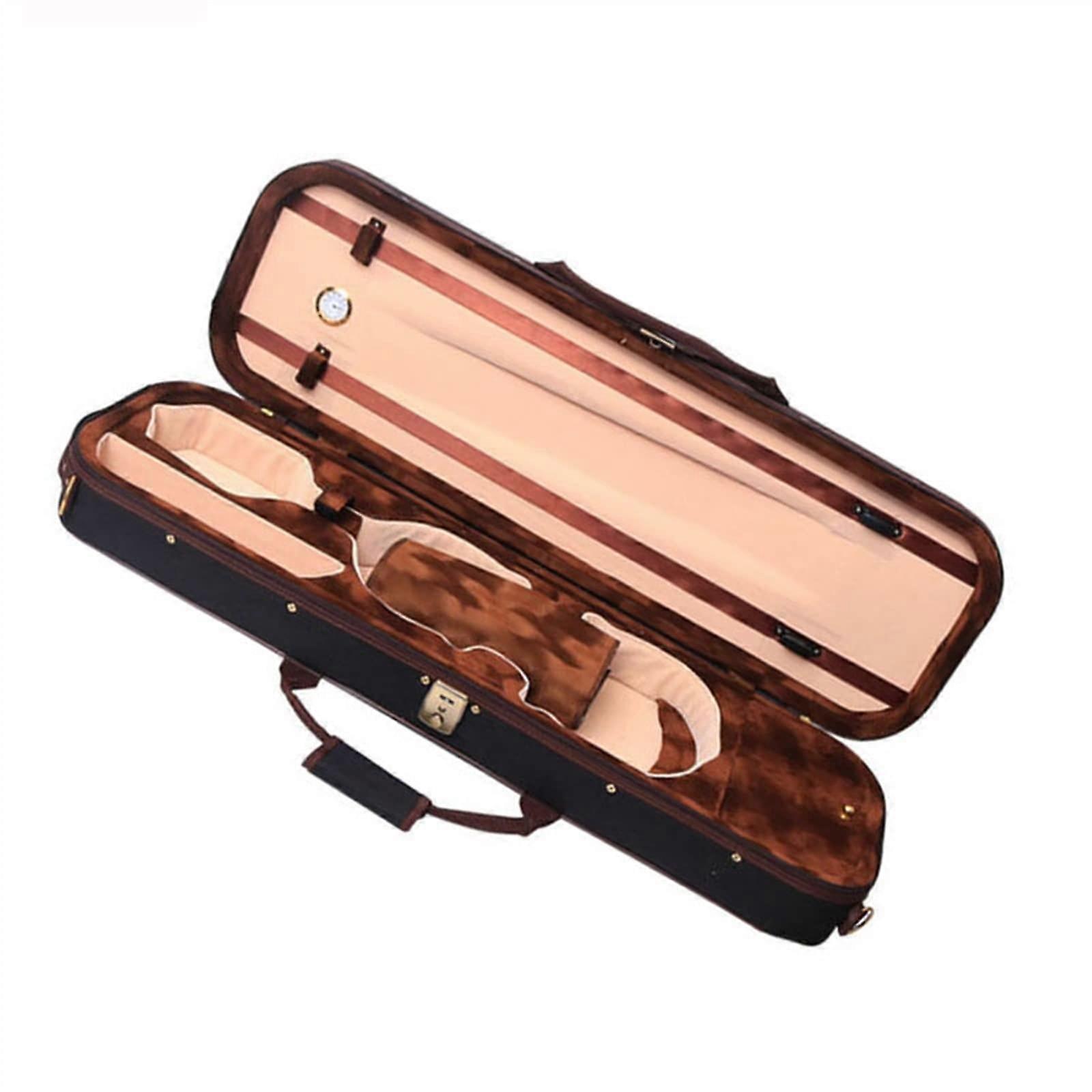 4/4 Violin Case with Hygrometer, Rectangular Hard Shell Black Violin Case with Accessory Storage