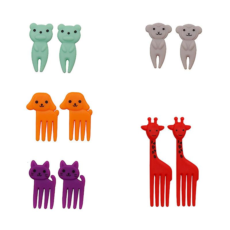 10pcs/set Mini Animal Theme Kids Fruit Fork Cartoon Snack Cake Dessert Toothpick