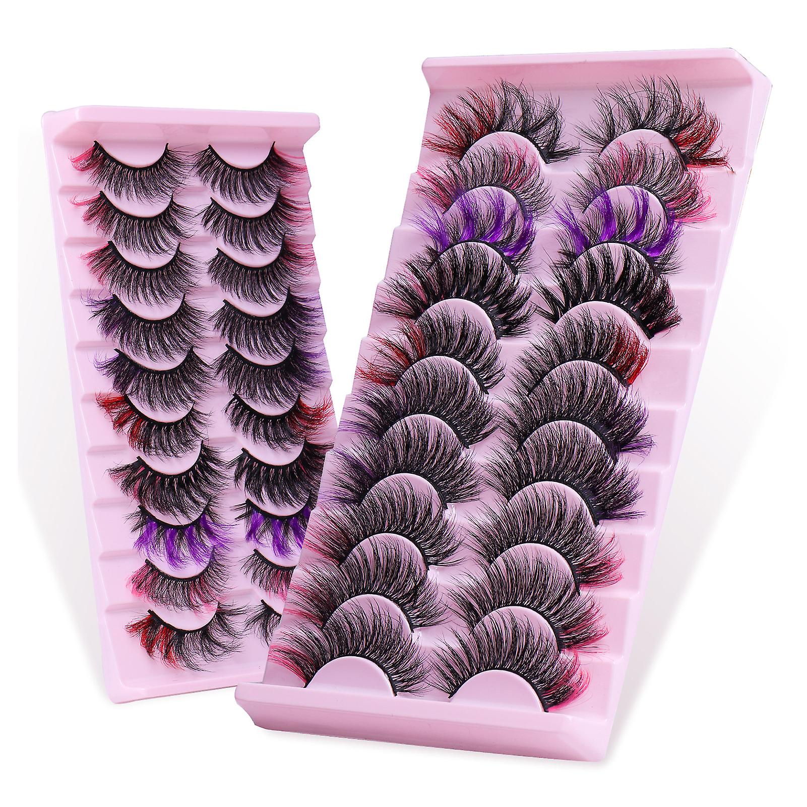 10 Pairs Mixed Color Eyelashes 8d Dense Curl Dramatic Volume Devil Princess Cosplay Makeup