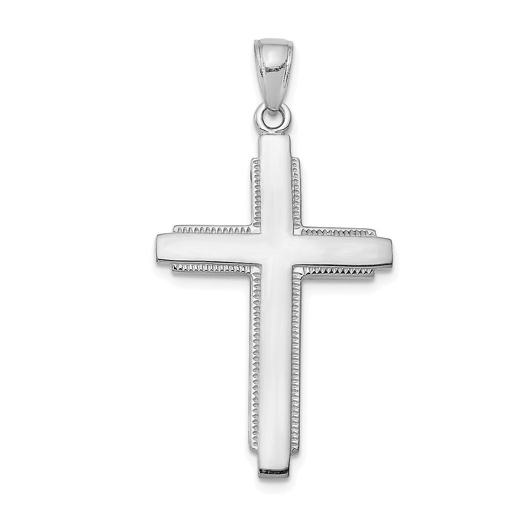 21.25mm 10Kホワイトゴールドソリッド宗教信仰クロスペンダントネックレス-女性用ペンダント - 2.8グラム