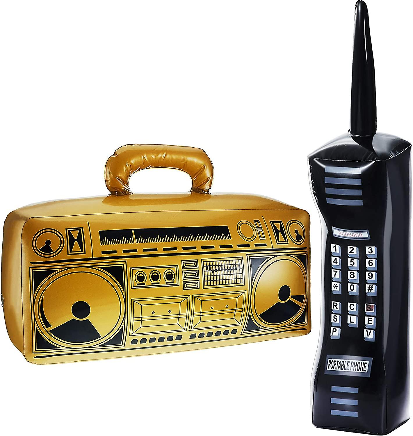 Ubiuo 2 Pieces Inflatable Radio Boombox And Inflatable Mobile Phone Box For 80s 90s Party Decorations