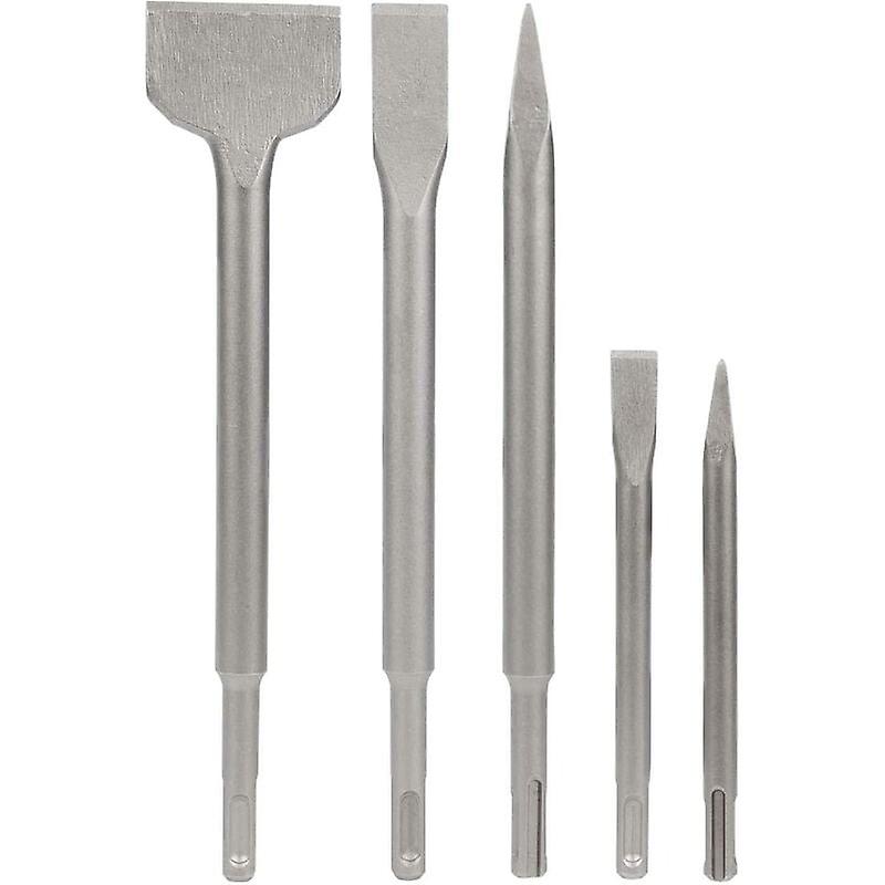 SDS Chisel Set of 5 Chisels with 2 Pointed Chisel and 3 Flat Chisel, Concrete Drilling Tool