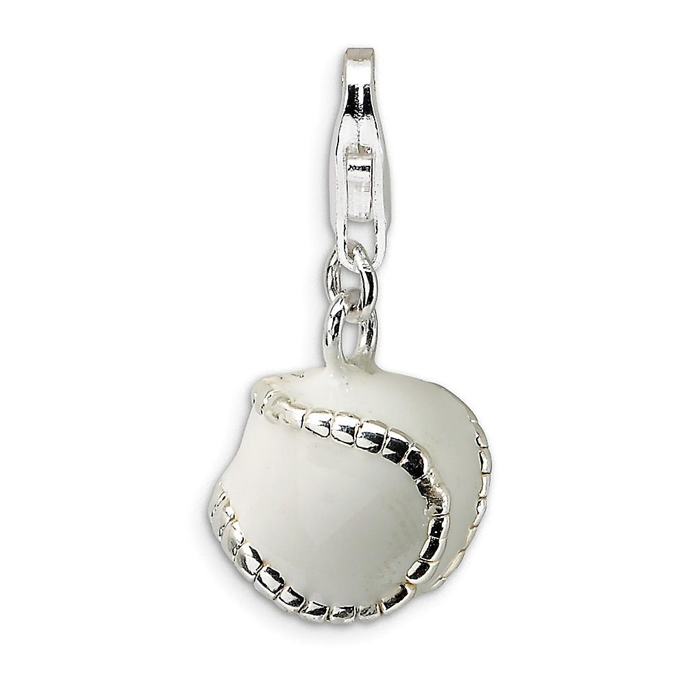 925 Sterling Silver Fancy Lobster Closure 3 D Polished and Enamel Baseball With-Lobster Clasp Charm 23x11mm Pendant Neck