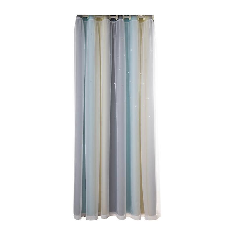 Gradient Star Curtain Lightproof Polyester Double Layer Perforated Curtain for Living Room