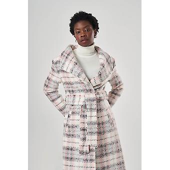 Shawl Collar Plaid Pink Overcoat