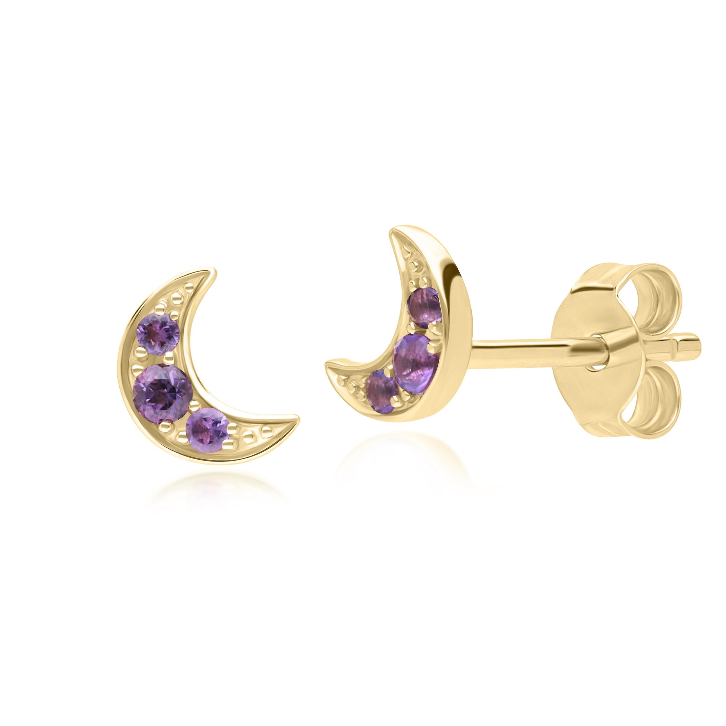 Night Sky Amethyst Moon Stud Earrings in 9ct Yellow Gold
