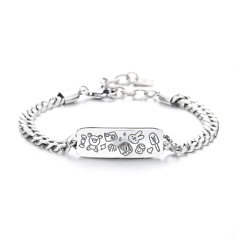 S925 Sterling Silver Graffiti Pattern Rabbit Bear Bracelet