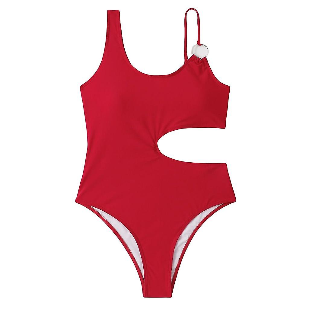 Damen O-Ring String Badebekleidung einfarbiger Badeanzug Mädchen Einteiliger Badeanzug