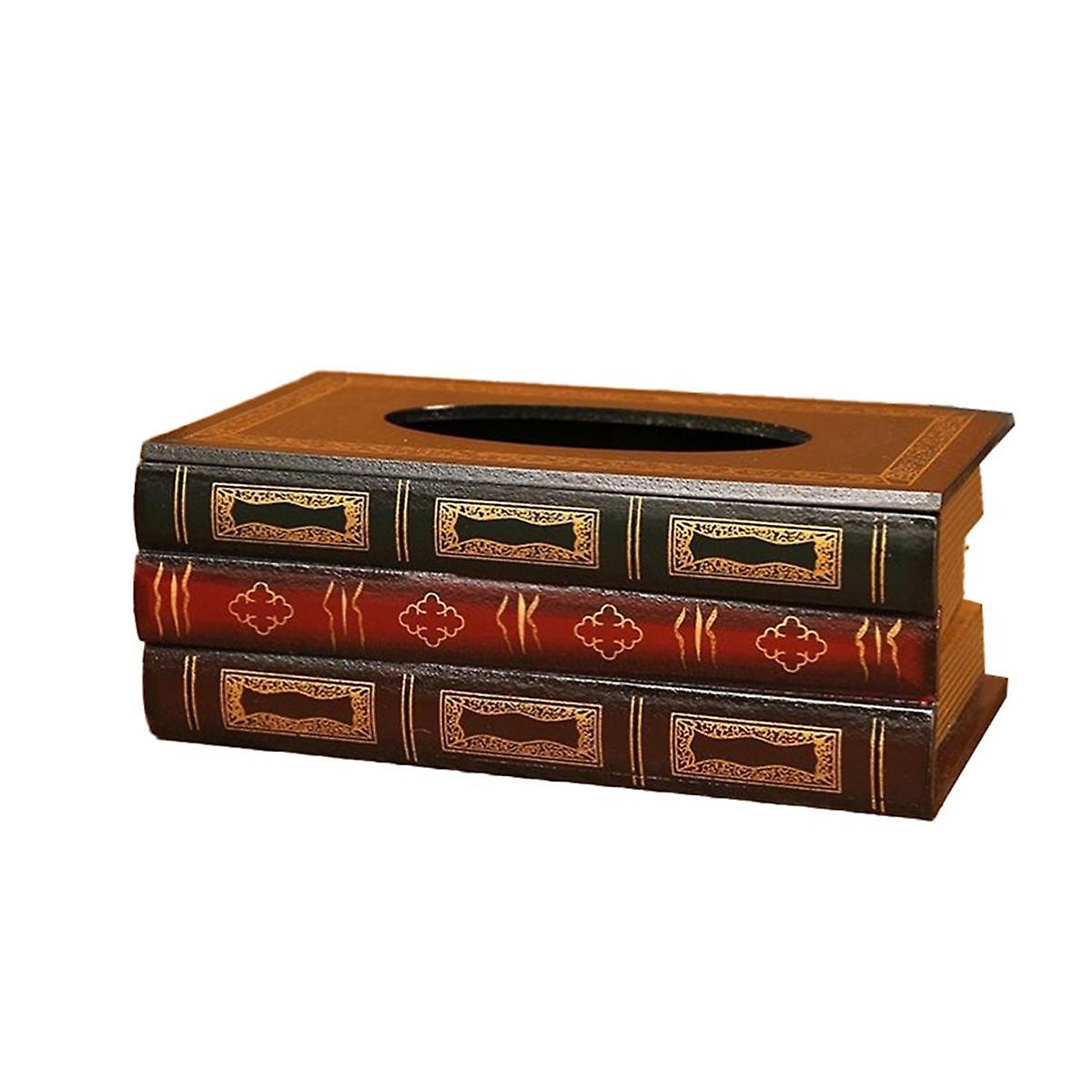 Classical Retro Wooden Antique Tissue Box Cover Rectangular Tissue Holder Dispenser Paper Cover Cas