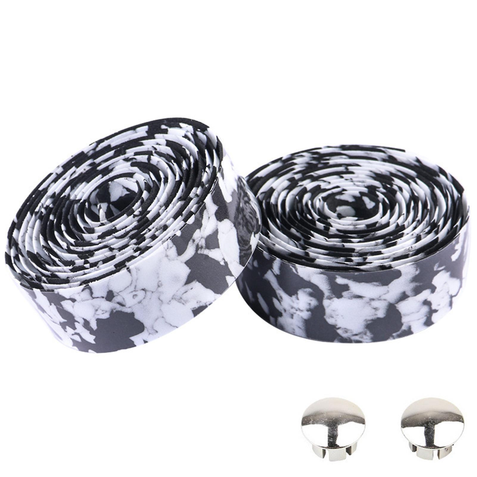 1 Pair Bike Bicycle Handlebar Tape with Plugs Elastic Rubber Foam Anti-Slip Cycling Handle Bar Wrap for Most of Bike