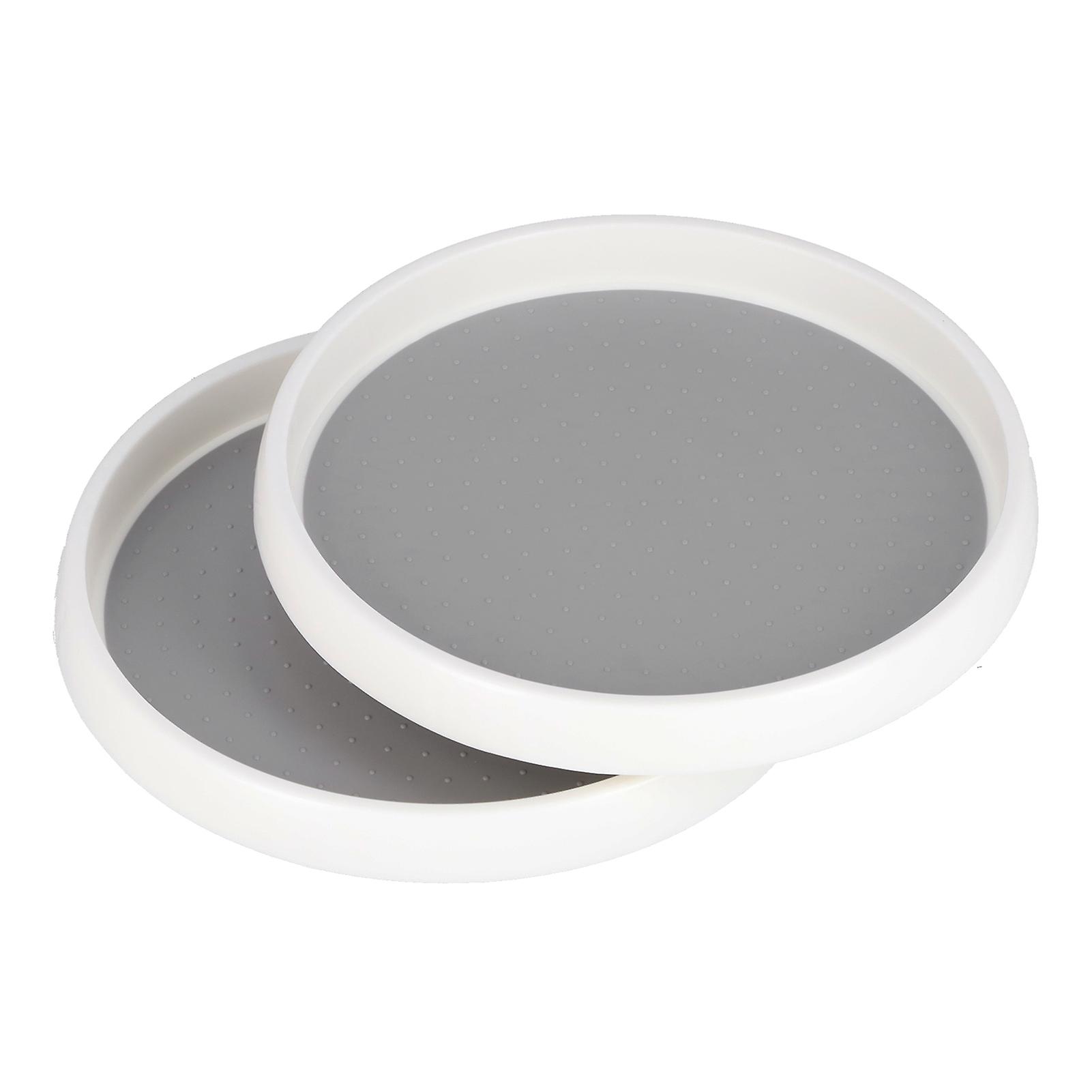 2PCS Small Gray+White Rotatable Turntable Organizer Tray for Kitchen